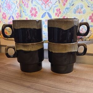 Elegant Black and Brown Ceramic Mugs Set